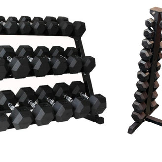 M-PACC Premium Rubber Hex Dumbbell 1-25kg Set with Racks (16 Pairs)